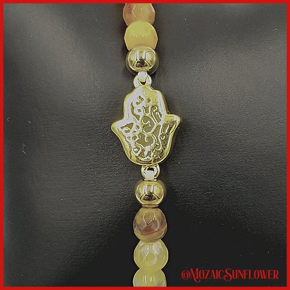 Yellow Agate Adjustable Druzy Hamsa Hand of Fatima Filigree Back 2 for $18 NWT - Picture 5 of 5